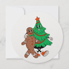 Retro Christmas Tree & Gingerbrett Flat Card Feiertagskarte