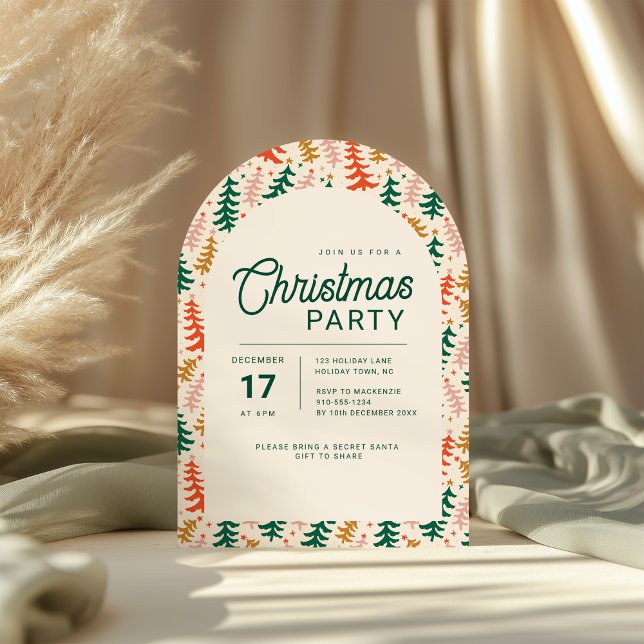 Retro Christmas Tree Party Arch Invitation Einladung (Retro Christmas Tree Christmas party Arch invitation)