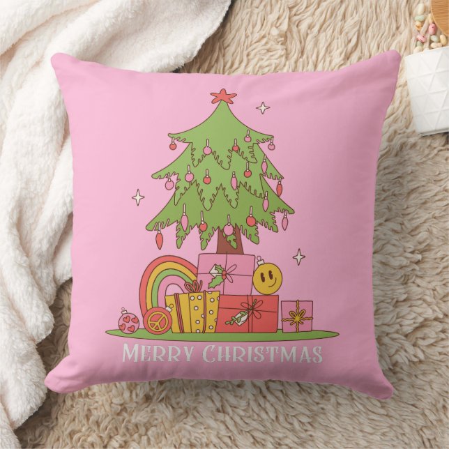 Retro Christmas Tree Pink Kissen (Decke)