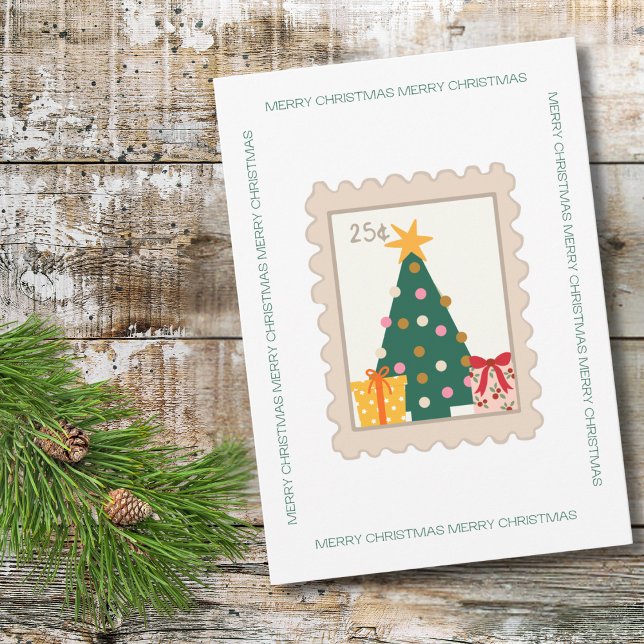 Retro Christmas Tree präsentiert Briefmarke & Fami Karte (Von Creator hochgeladen)