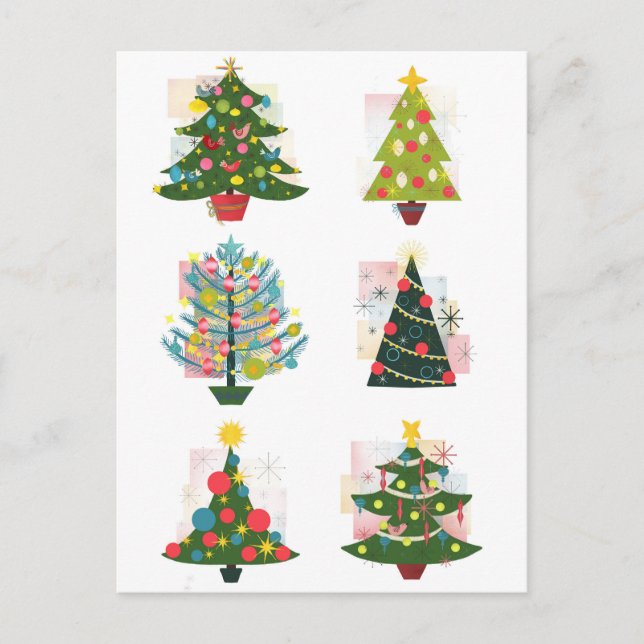 Retro Christmas Trees Postkarte (Vorderseite)