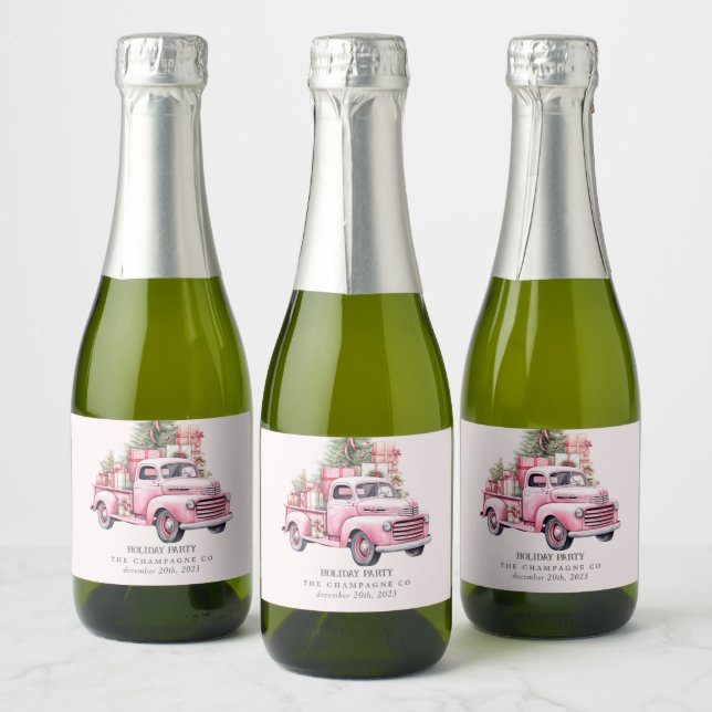 Retro Christmas Truck Mini Champagne Labels (Flaschen)