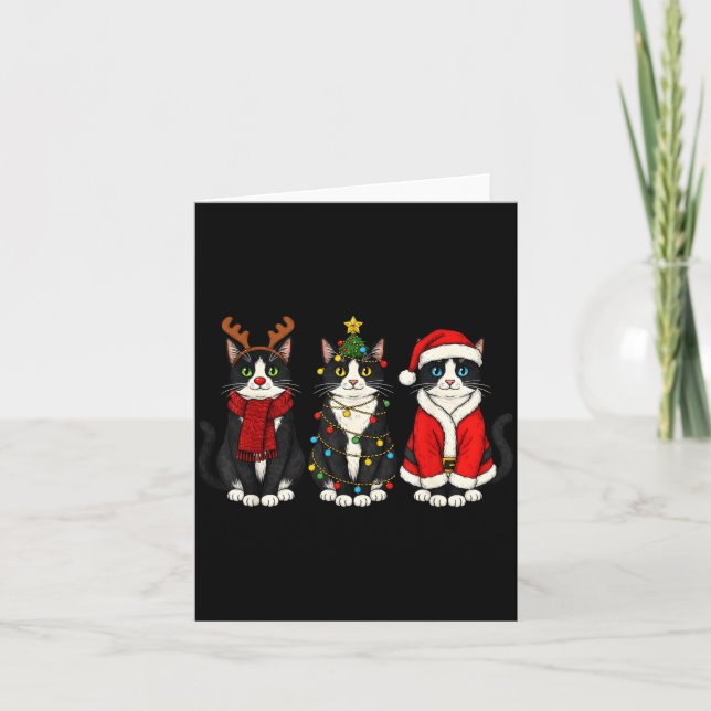 Retro Christmas Tuxedo Cat Santa Reindeer  Karte (Vorderseite)