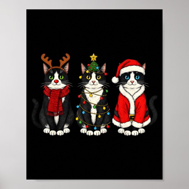 Retro Christmas Tuxedo Cat Santa Reindeer  Poster (Vorne)