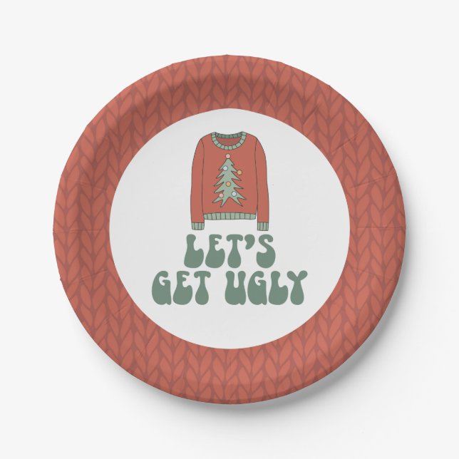 Retro Christmas Ugly Sweater Party Paper Teller (Vorderseite)