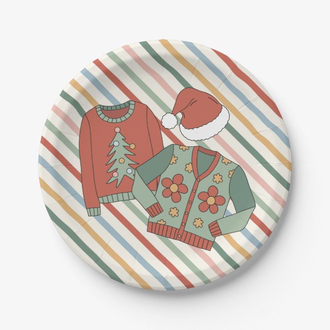 Retro Christmas Ugly Sweater Party Paper Teller (Vorderseite)