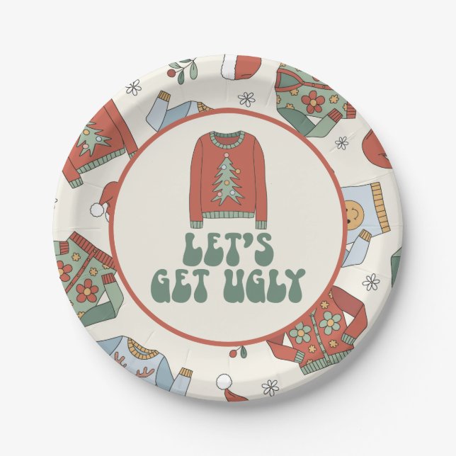 Retro Christmas Ugly Sweater Party Paper Teller (Vorderseite)