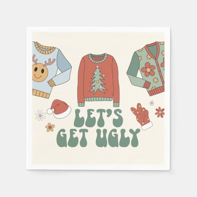 Retro Christmas Ugly Sweater Party Serviette (Vorderseite)