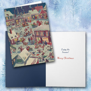 Retro Christmas Village Shopping Chaos Card Feiertagskarte