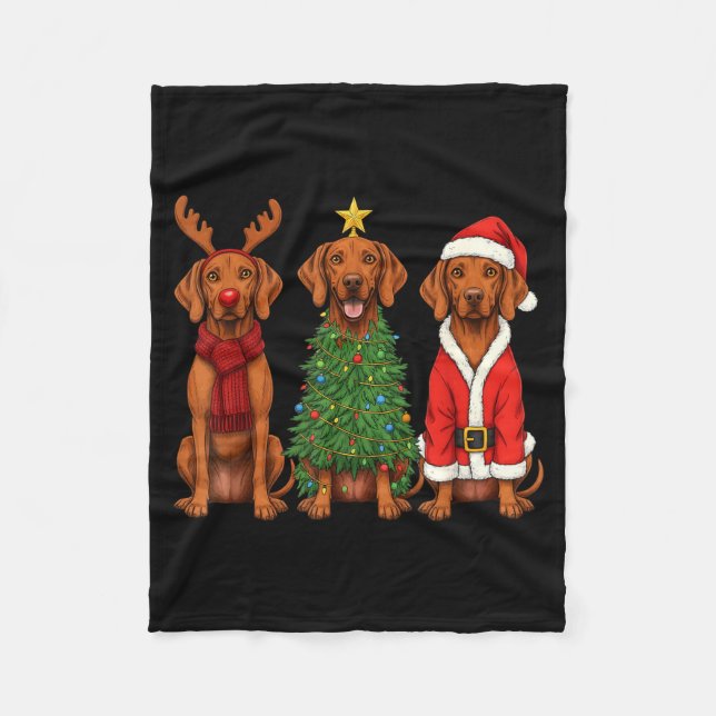 Retro Christmas Vizsla Santa Reindeer Dog Lover  Fleecedecke (Vorderseite)
