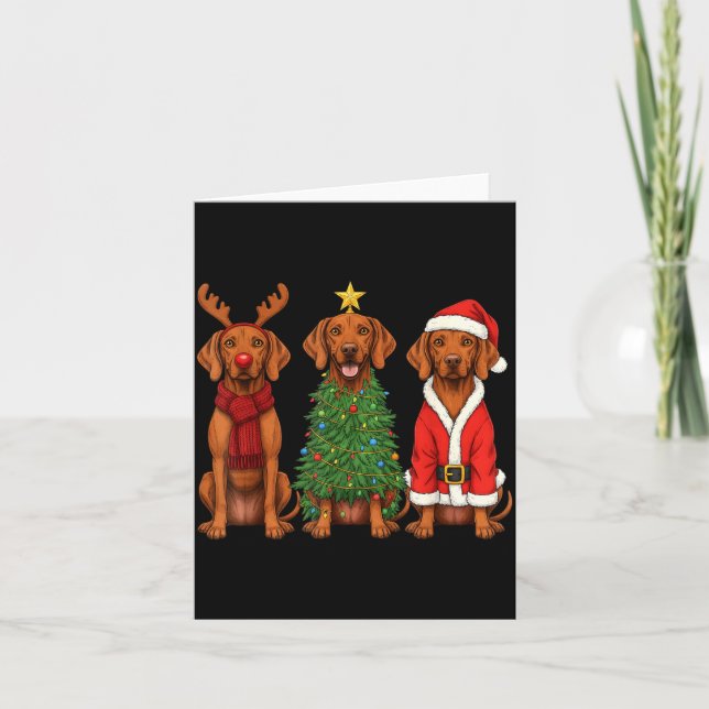 Retro Christmas Vizsla Santa Reindeer Dog Lover  Karte (Vorderseite)