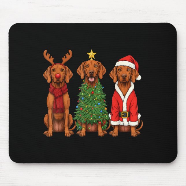 Retro Christmas Vizsla Santa Reindeer Dog Lover  Mousepad (Vorne)