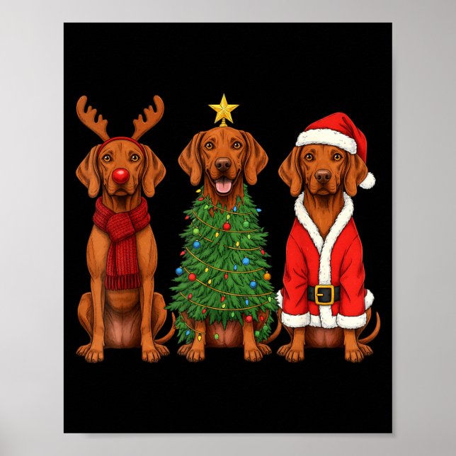 Retro Christmas Vizsla Santa Reindeer Dog Lover  Poster (Vorne)