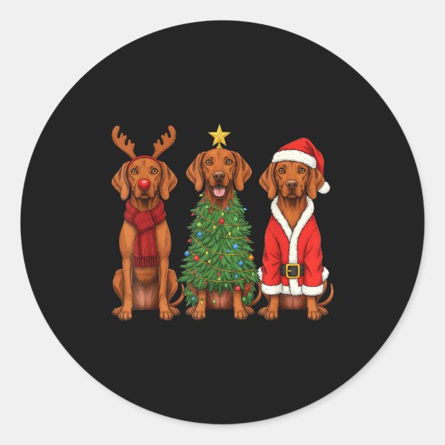Retro Christmas Vizsla Santa Reindeer Dog Lover  Runder Aufkleber (Vorderseite)