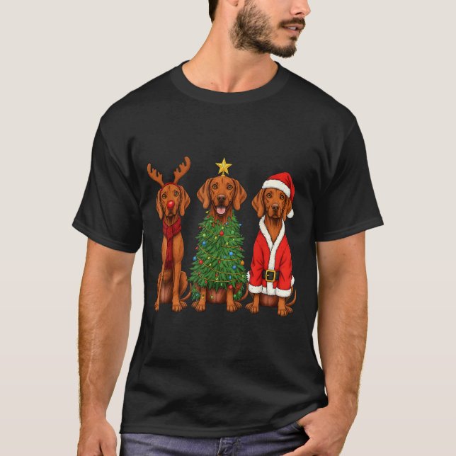 Retro Christmas Vizsla Santa Reindeer Dog Lover  T-Shirt (Vorderseite)