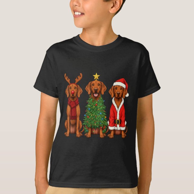 Retro Christmas Vizsla Santa Reindeer Dog Lover  T-Shirt (Vorderseite)