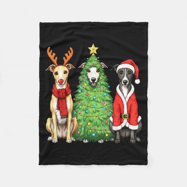 Retro Christmas Whippet Santa Reindeer Dog Lover  Fleecedecke (Vorderseite)