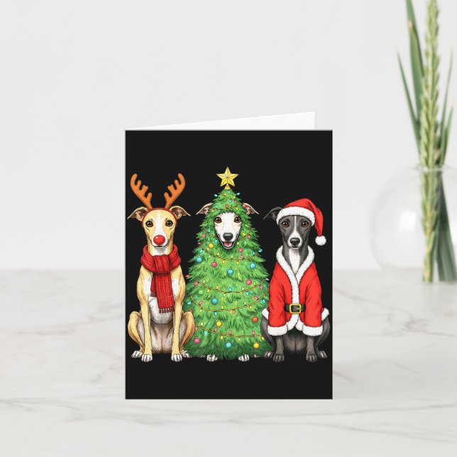 Retro Christmas Whippet Santa Reindeer Dog Lover  Karte (Vorderseite)