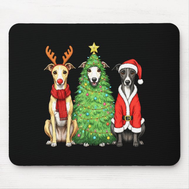Retro Christmas Whippet Santa Reindeer Dog Lover  Mousepad (Vorne)