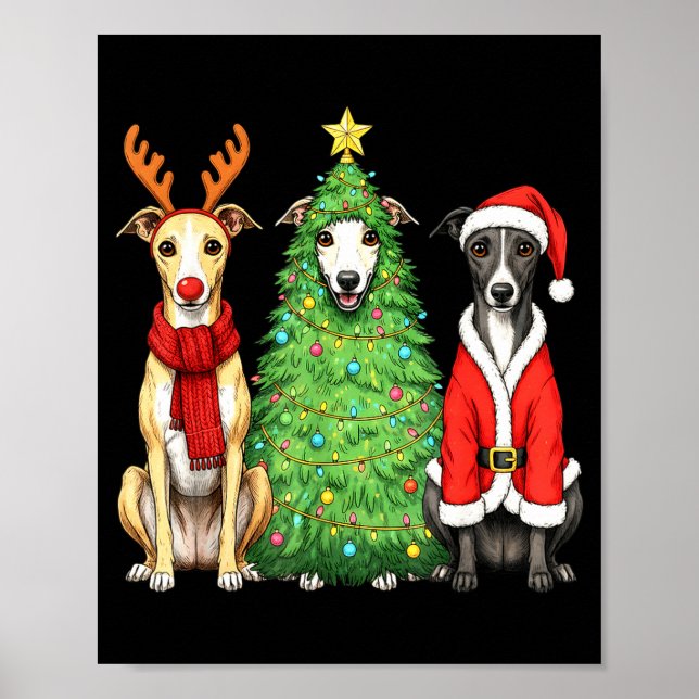 Retro Christmas Whippet Santa Reindeer Dog Lover  Poster (Vorne)