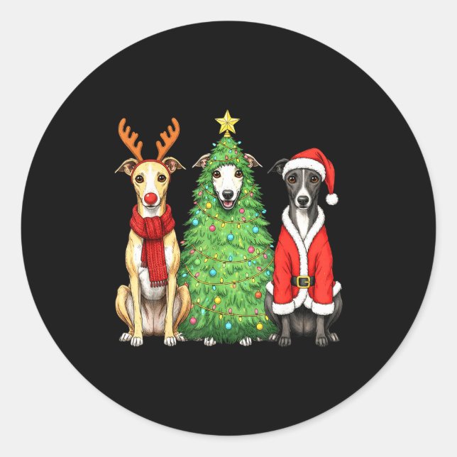 Retro Christmas Whippet Santa Reindeer Dog Lover  Runder Aufkleber (Vorderseite)