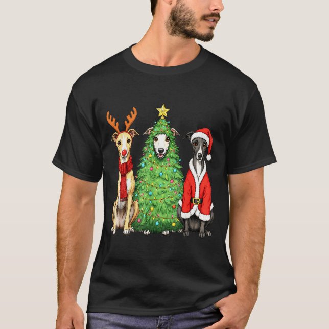 Retro Christmas Whippet Santa Reindeer Dog Lover  T-Shirt (Vorderseite)