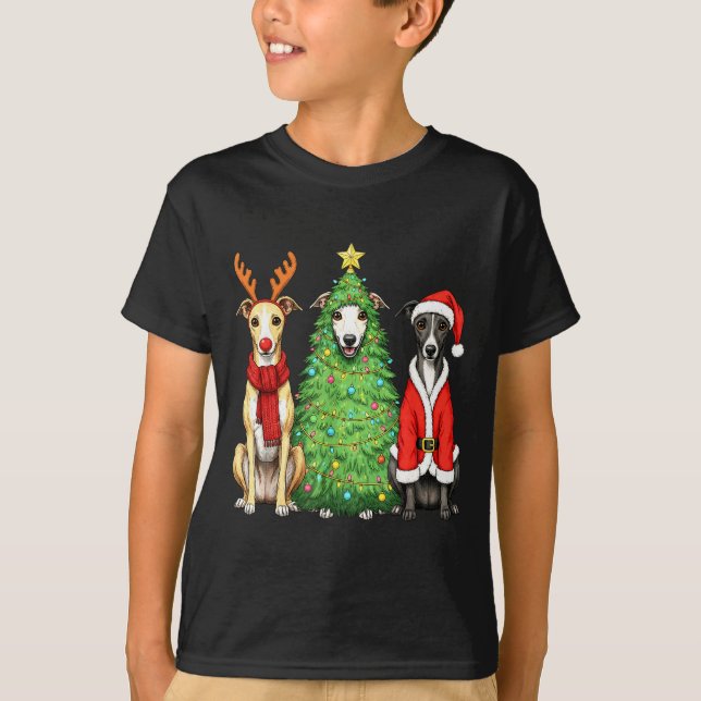 Retro Christmas Whippet Santa Reindeer Dog Lover  T-Shirt (Vorderseite)