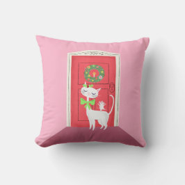 Retro Christmas White Cat and Mouse | Dekokissen