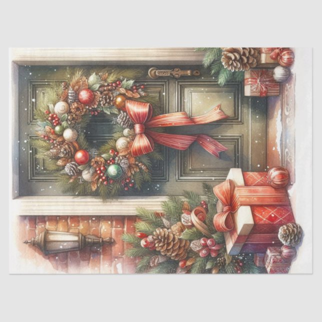 Retro Christmas Wreath Decoupage Seidenpapier (Vorderseite)