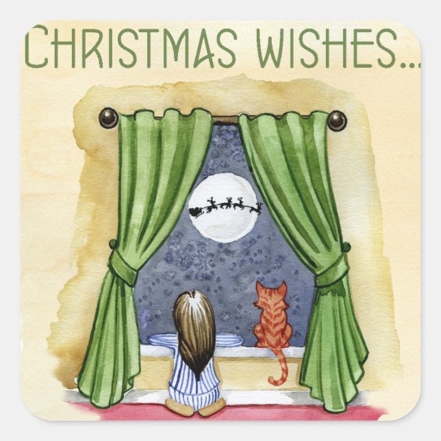 Retro Christmas Wünsche Quadratischer Aufkleber (Vorderseite)