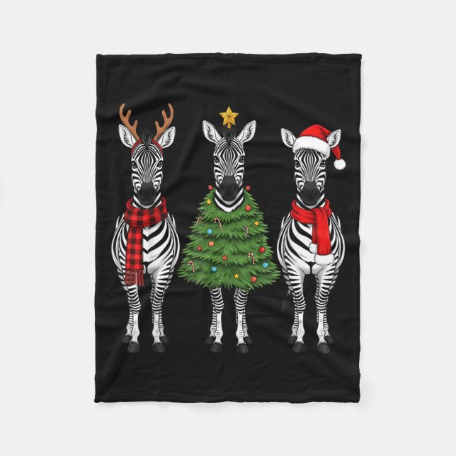 Retro Christmas Zebra Santa Reindeer Safari Animal Fleecedecke (Vorderseite)