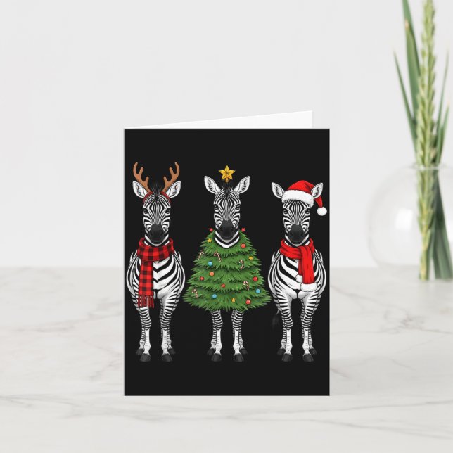 Retro Christmas Zebra Santa Reindeer Safari Animal Karte (Vorderseite)