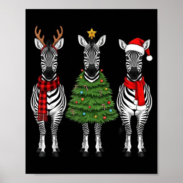 Retro Christmas Zebra Santa Reindeer Safari Animal Poster (Vorne)