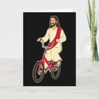 Retro-Christus auf einem Fahrrad Lustiger Herr Jes