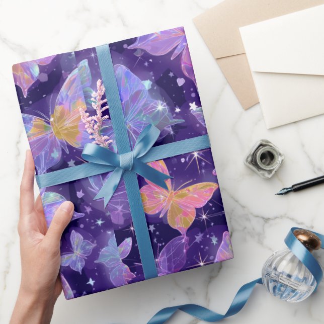 Retro Chrome Hearts und Schmetterlinge Geschenkpapier (Schenken)
