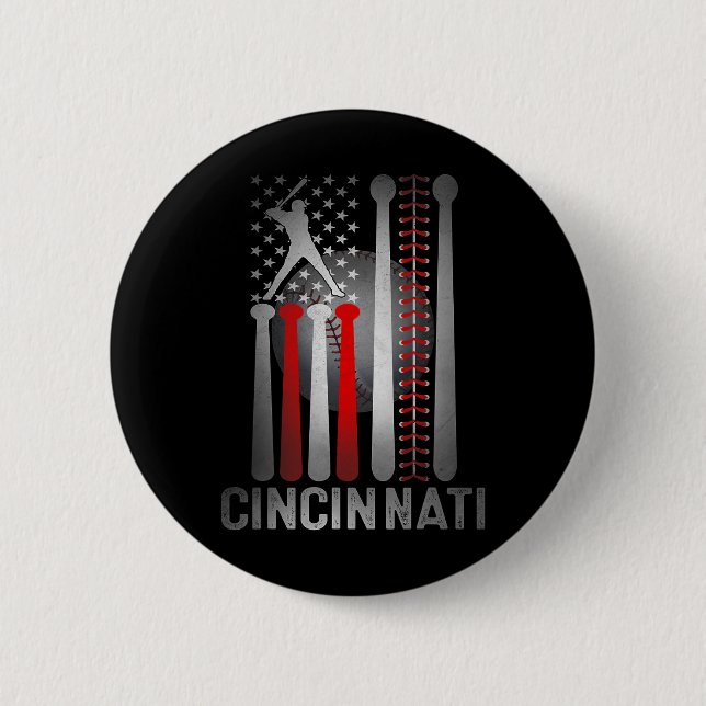 Retro Cincinnati Amerikanische Flagge abgenutzt Ba Button (Vorderseite)