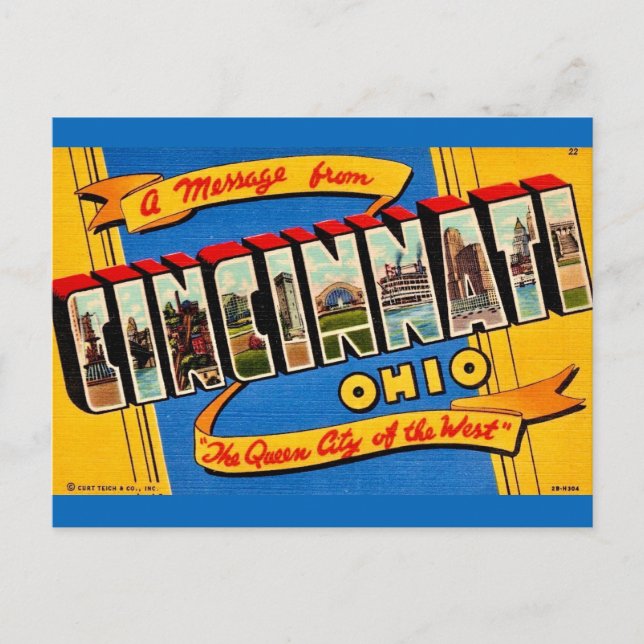 Retro Cincinnati Gruß Postkarte (Vorderseite)