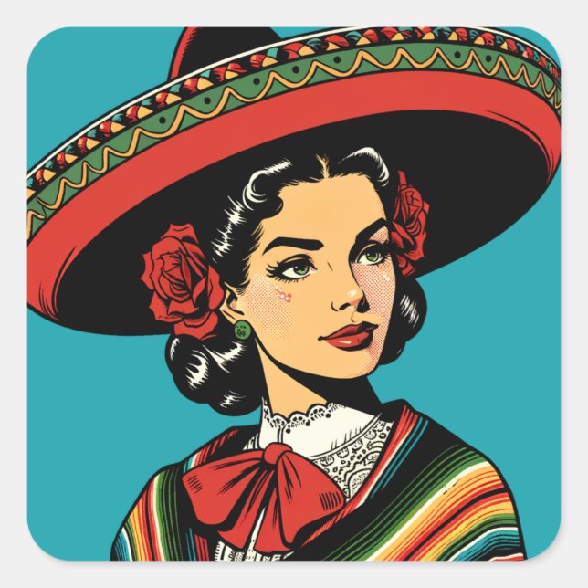 Retro Cinco de Mayo Fiesta Gastgeschenk Quadratischer Aufkleber (Vorderseite)
