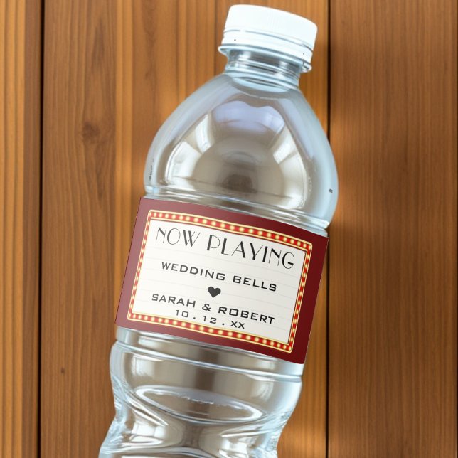 Retro Cinema Theater Marquee Sign Gastgeschenk Hoc Wasserflaschenetikett (Retro Cinema Theater Marquee Sign Wedding Favor Water Bottle Label
)