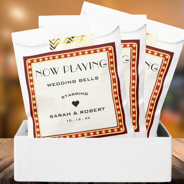 Retro Cinema Theater Marquee Sign Red Wedding Geschenktütchen (Retro Cinema Theater Marquee Sign Red Wedding Favor Bag)