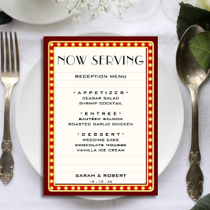 Retro Cinema Theater Marquee Sign Red Wedding Menükarte