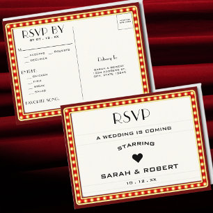 Retro Cinema Theater Marquee Sign Red Wedding RSVP Postkarte