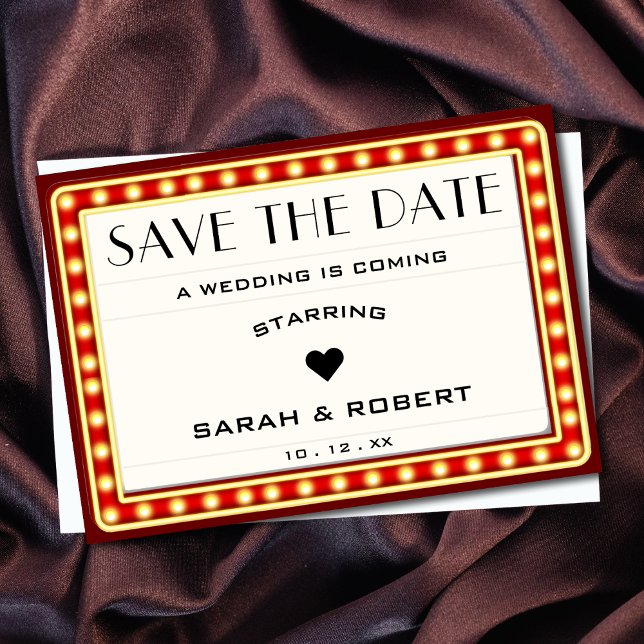 Retro Cinema Theater Marquee Sign Red Wedding Save The Date (Retro Cinema Theater Marquee Sign Red Wedding Save The Date)