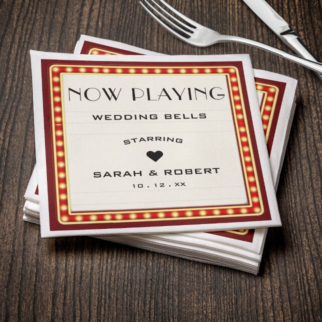 Retro Cinema Theater Marquee Sign Red Wedding Serviette (Retro Cinema Theater Marquee Sign Red Wedding Napkins
)