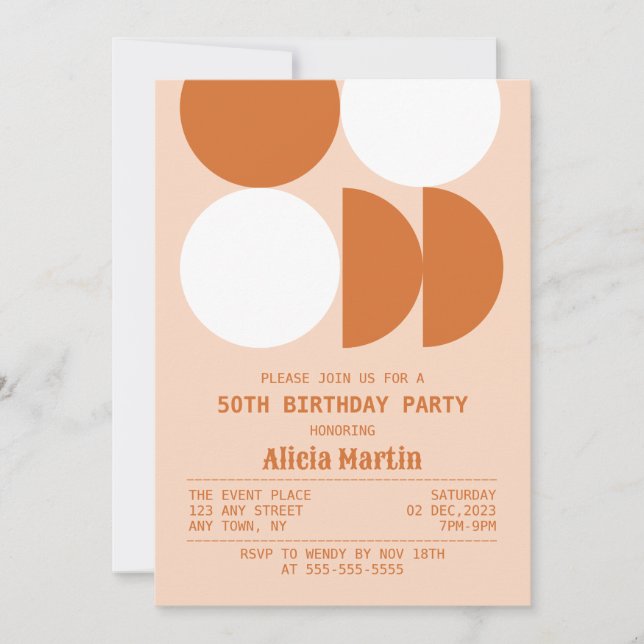 Retro Circle Geometric Orange Muster Geburtstag Einladung (Vorderseite)
