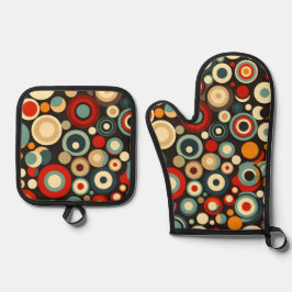 Retro Circles Formen Nahtloses Muster farbig Ofenhandschuh & Topflappen-Set