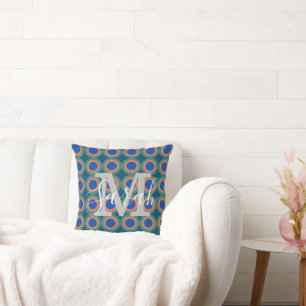 Retro Circles Geometric Monogram Name Peacock Kissen