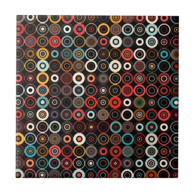 Retro Circles Keramik Tile - Boho Chic Style Fliese (Vorderseite)