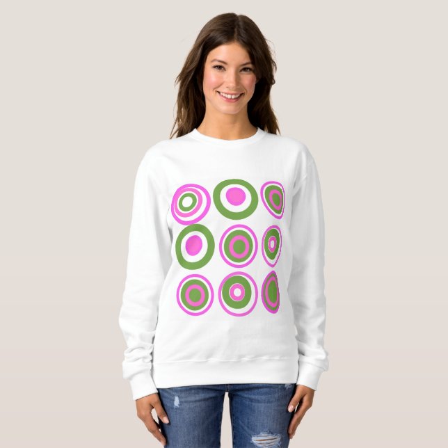 Retro Circles Magenta rosa grün auf weiß Sweatshirt (Vorne ganz)