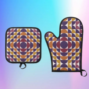 Retro Circles Ofenhandschuh- und Topflappen-Set Ofenhandschuh & Topflappen-Set